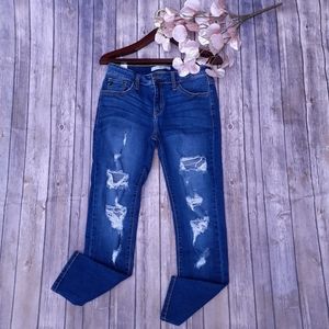 KanCan skinny denim jeans w frayed distressed rips
